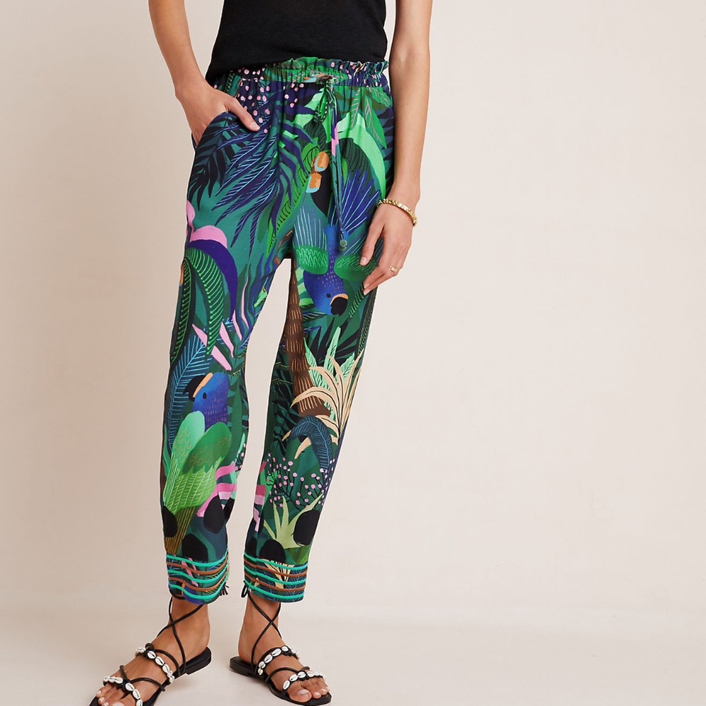 Farm Rio Tropique Embroidered Pants, Size Medium
